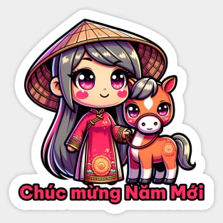 Vietnamese New Year Girl & Snake Sticker